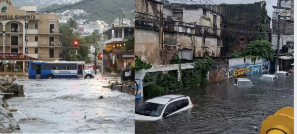 Huracán Simón sumerge en caos Acapulco: calles convertidas en ríos, autos varados y comercios destrozados